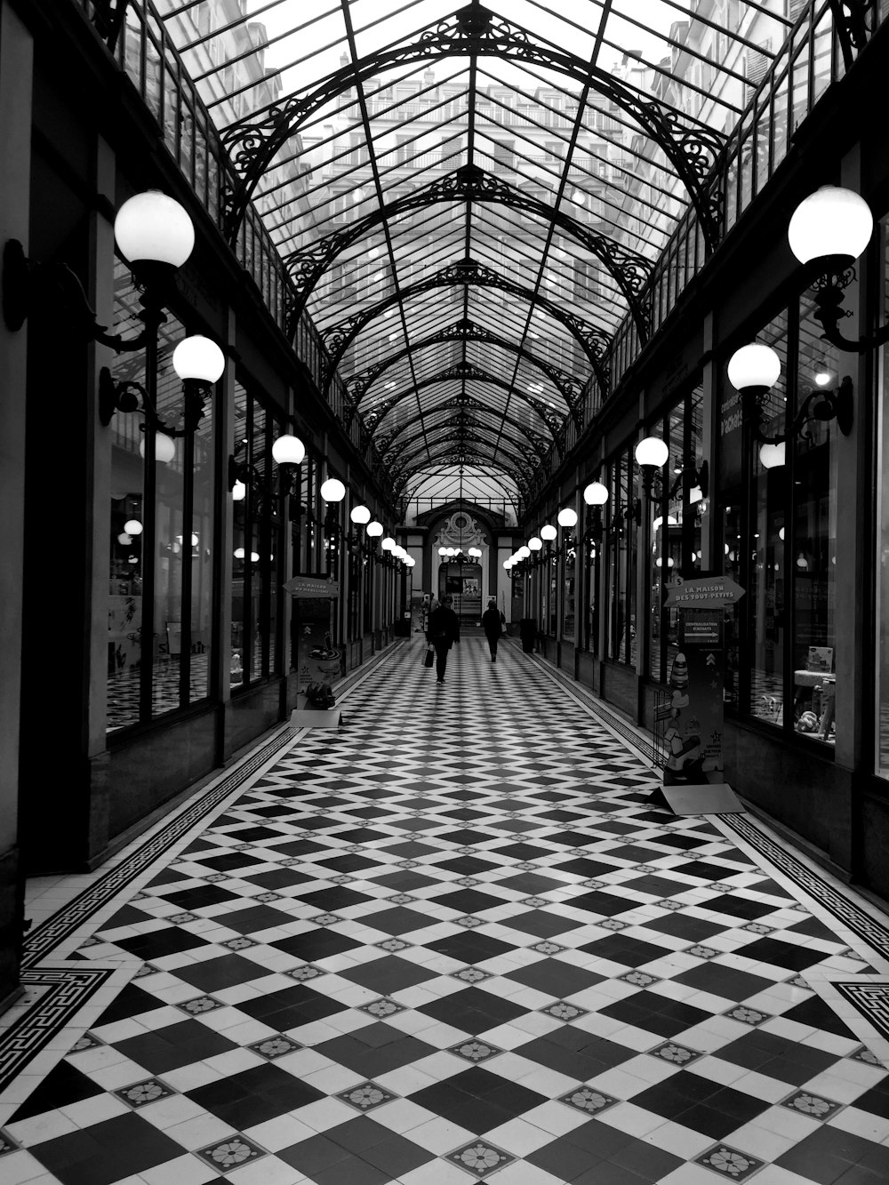 grayscale photo of train station