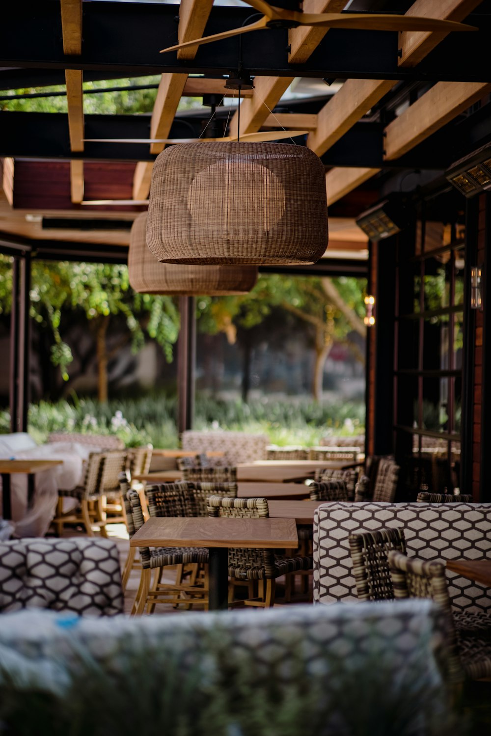 brown wicker table and chairs