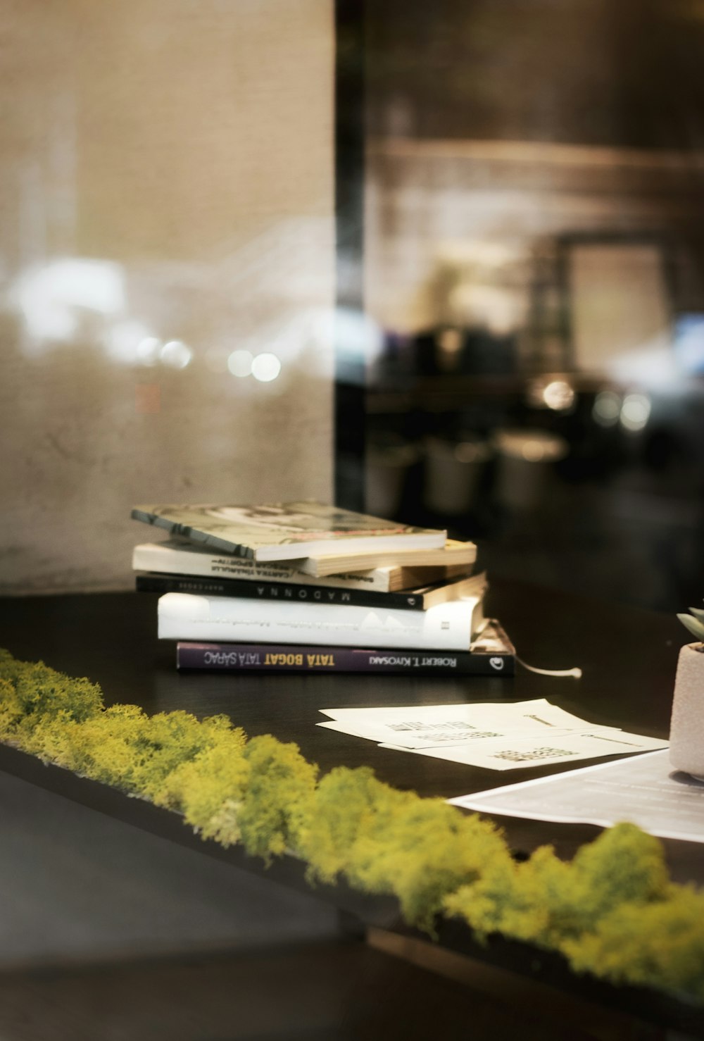 stack of books on table