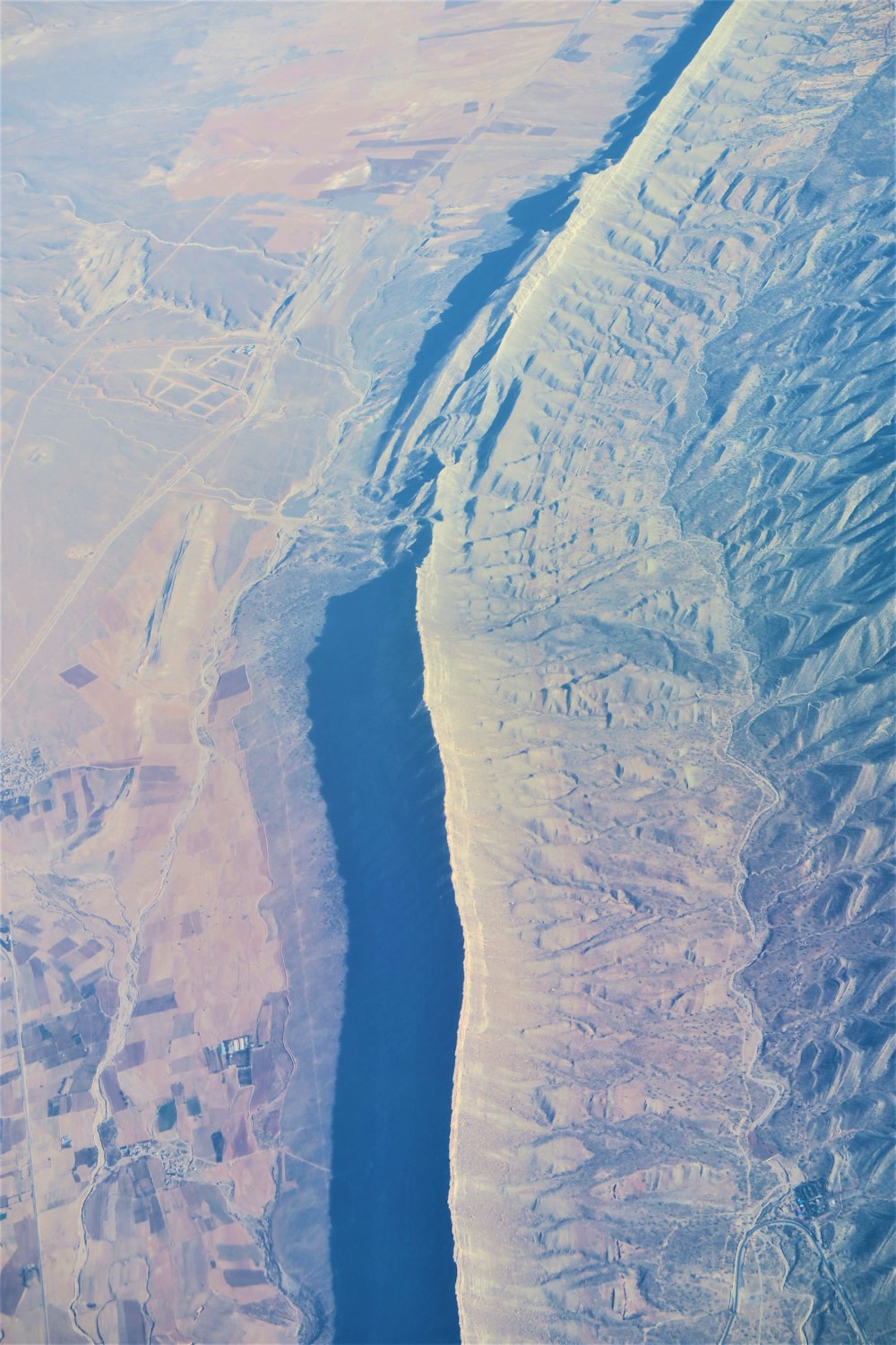 aerial view of brown and gray rock formation