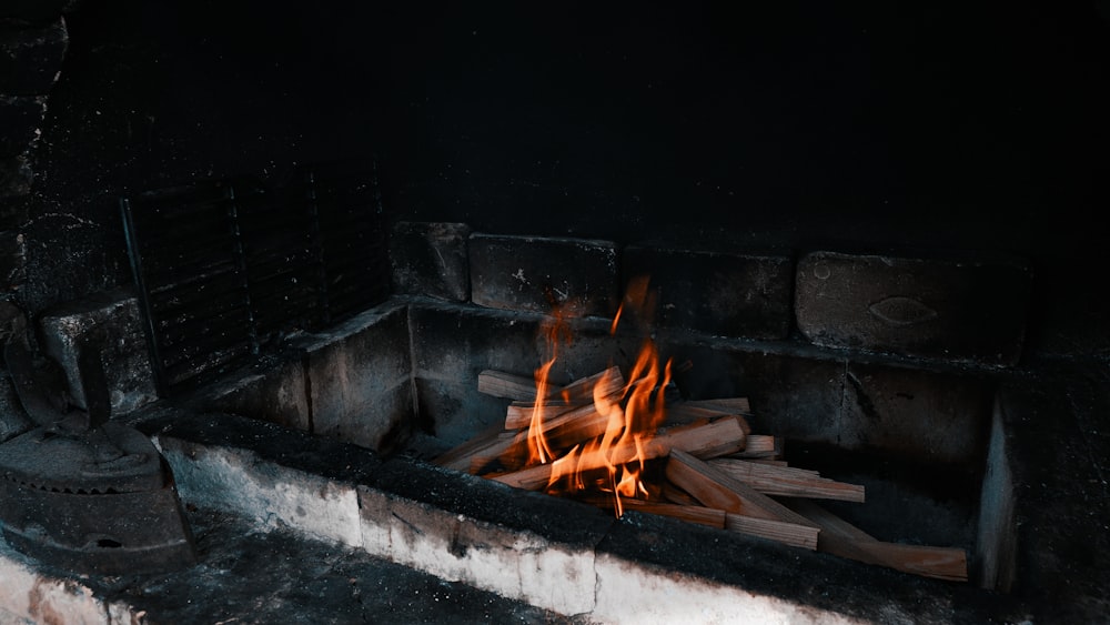 burning firewood on fire pit