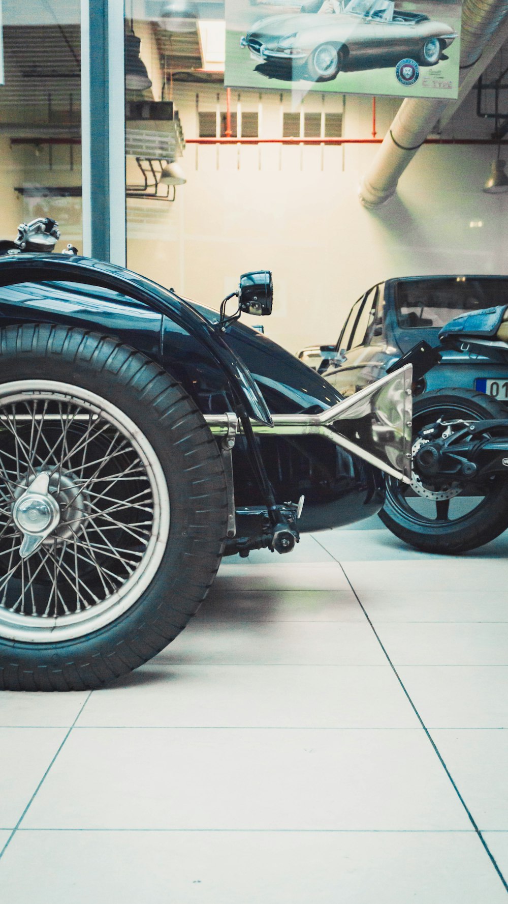 black and silver car in a garage