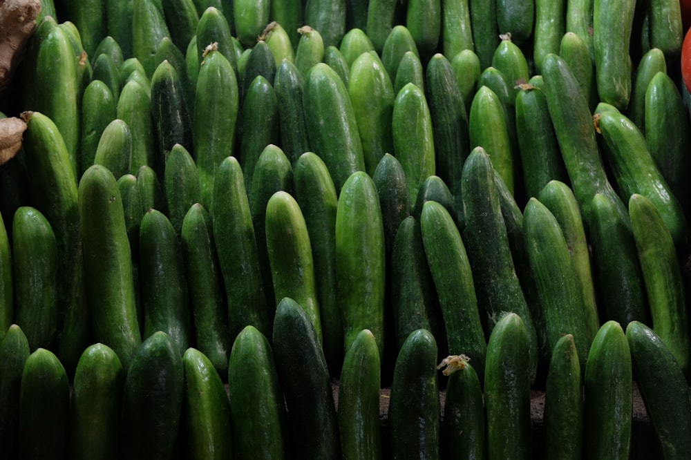 a pile of cucumbers sitting next to each other