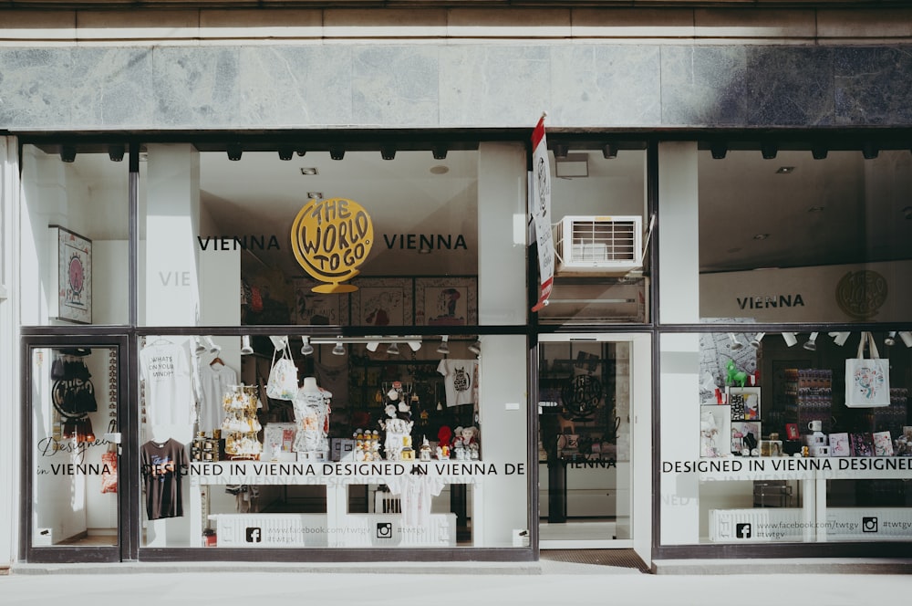 white and black store front