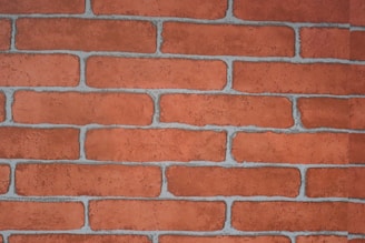 A close-up view of a red brick wall with visible mortar lines. The bricks are rectangular, arranged in a staggered pattern, and have a rough texture.