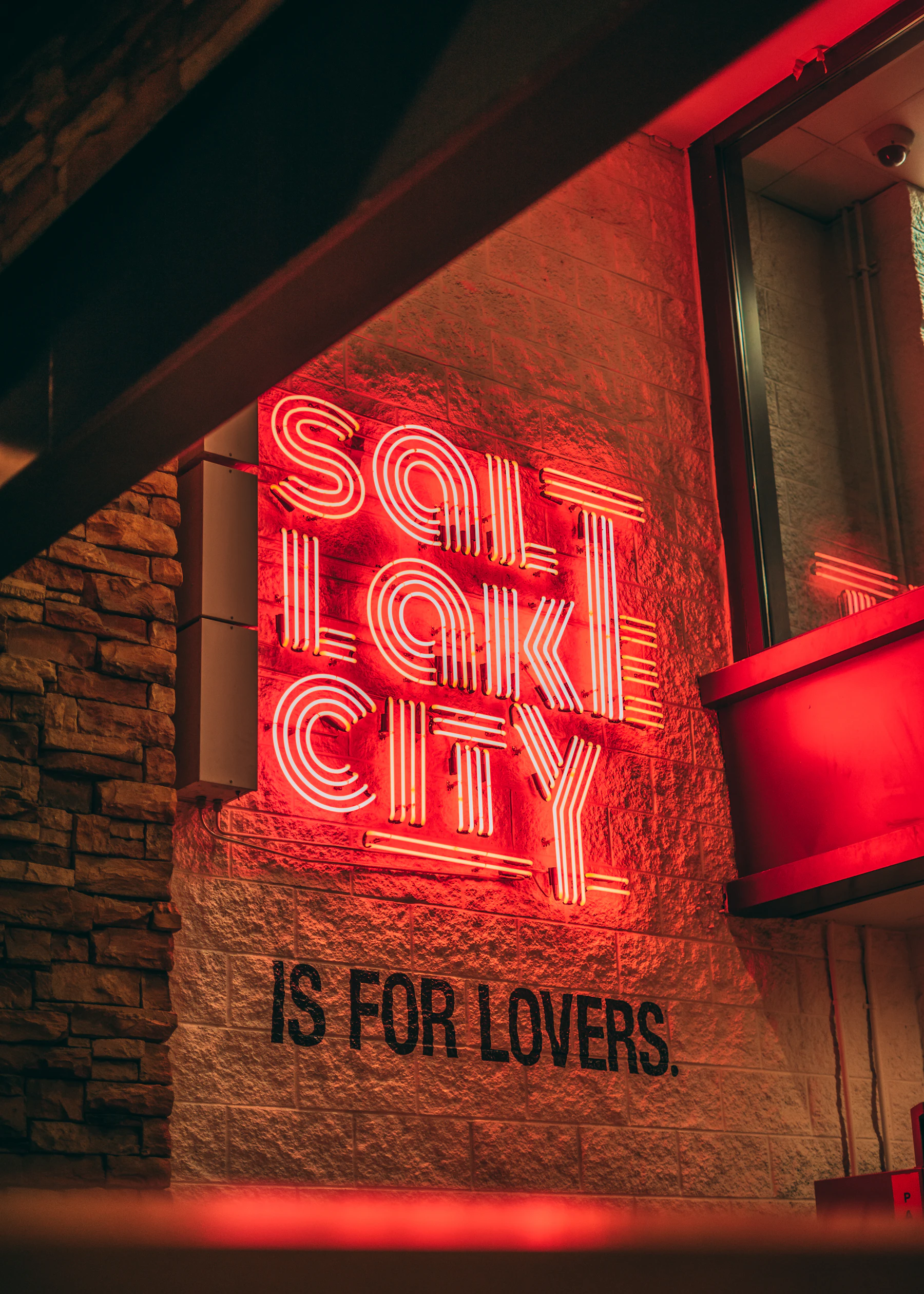Neon sign reading Salt Lake City is for lovers