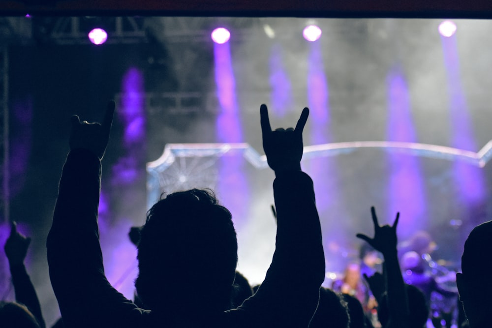 silhouette of people raising their hands