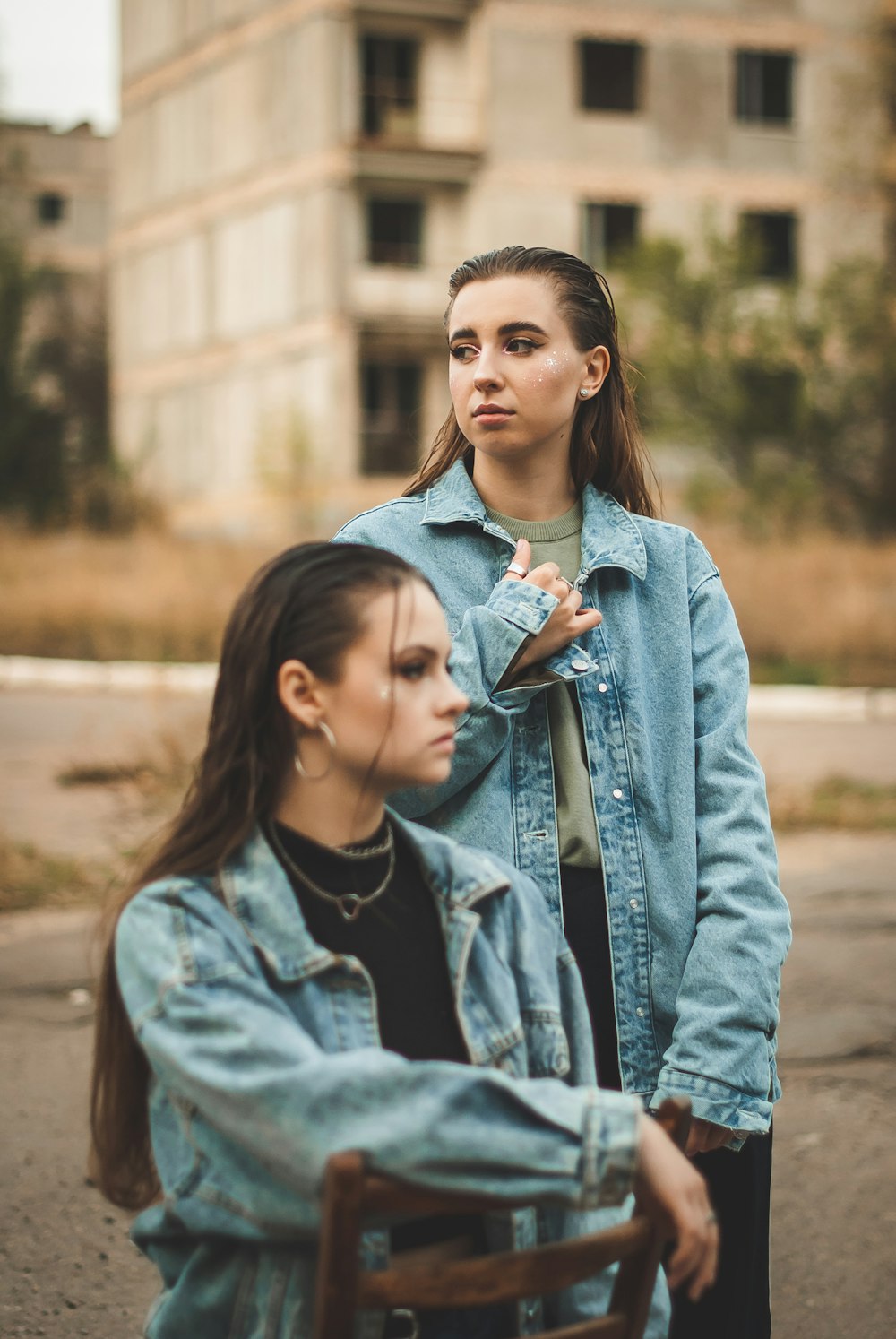 woman in blue denim jacket