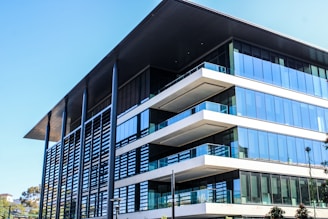 Modern office building with integrated network and security systems.