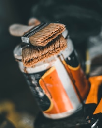 orange and white labeled bottle
