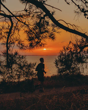 A vibrant lifestyle shot of a person jogging outdoors at sunrise, symbolizing vitality and wellness.