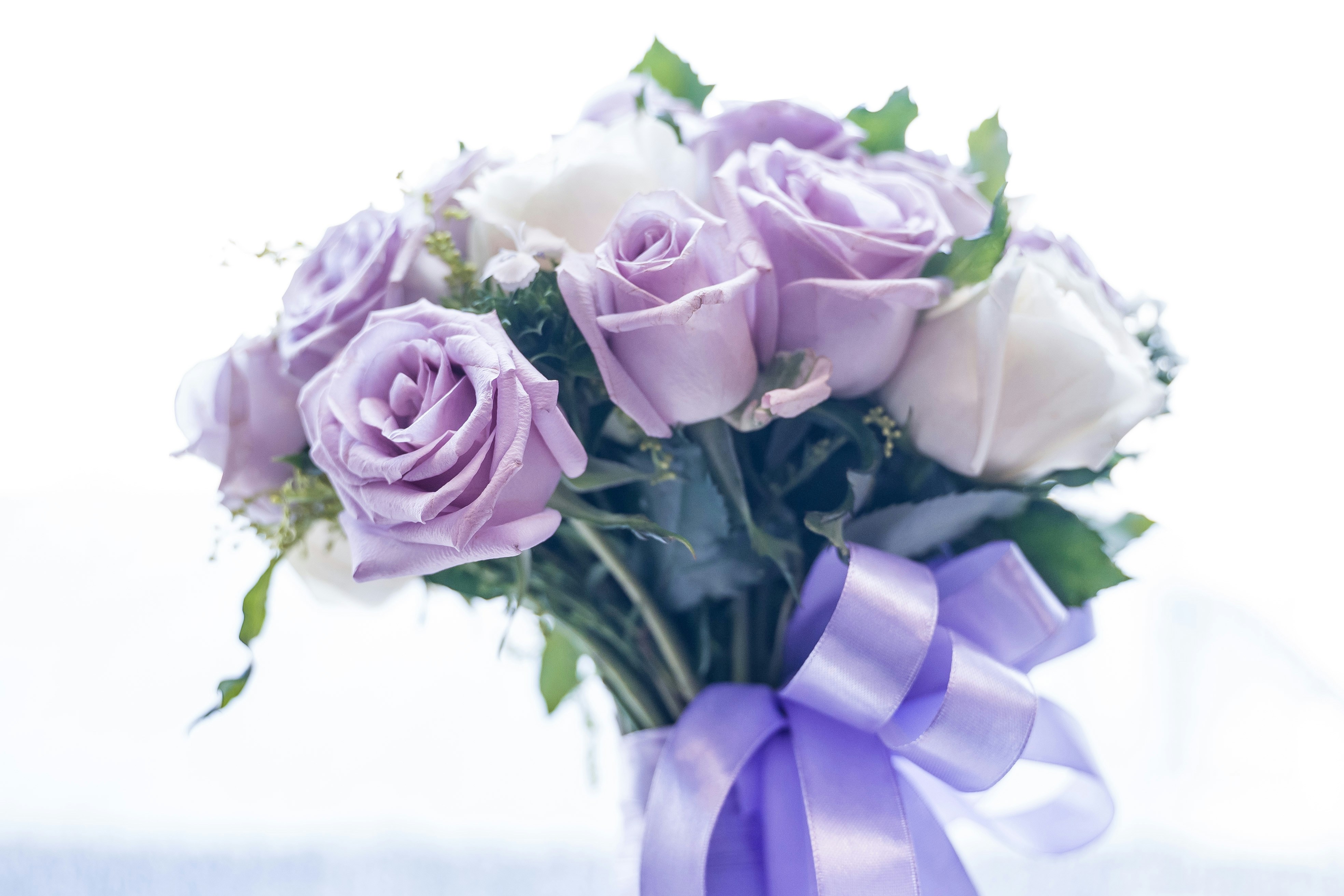 Fragrant lavender and purple flower bouquet tied with a delicate ribbon