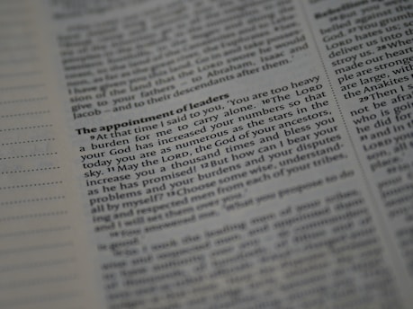 A close-up of a printed page from a book, possibly a Bible or religious text. The page is titled 'The appointment of leaders' and includes numbered verses. The text is primarily black on an off-white page.