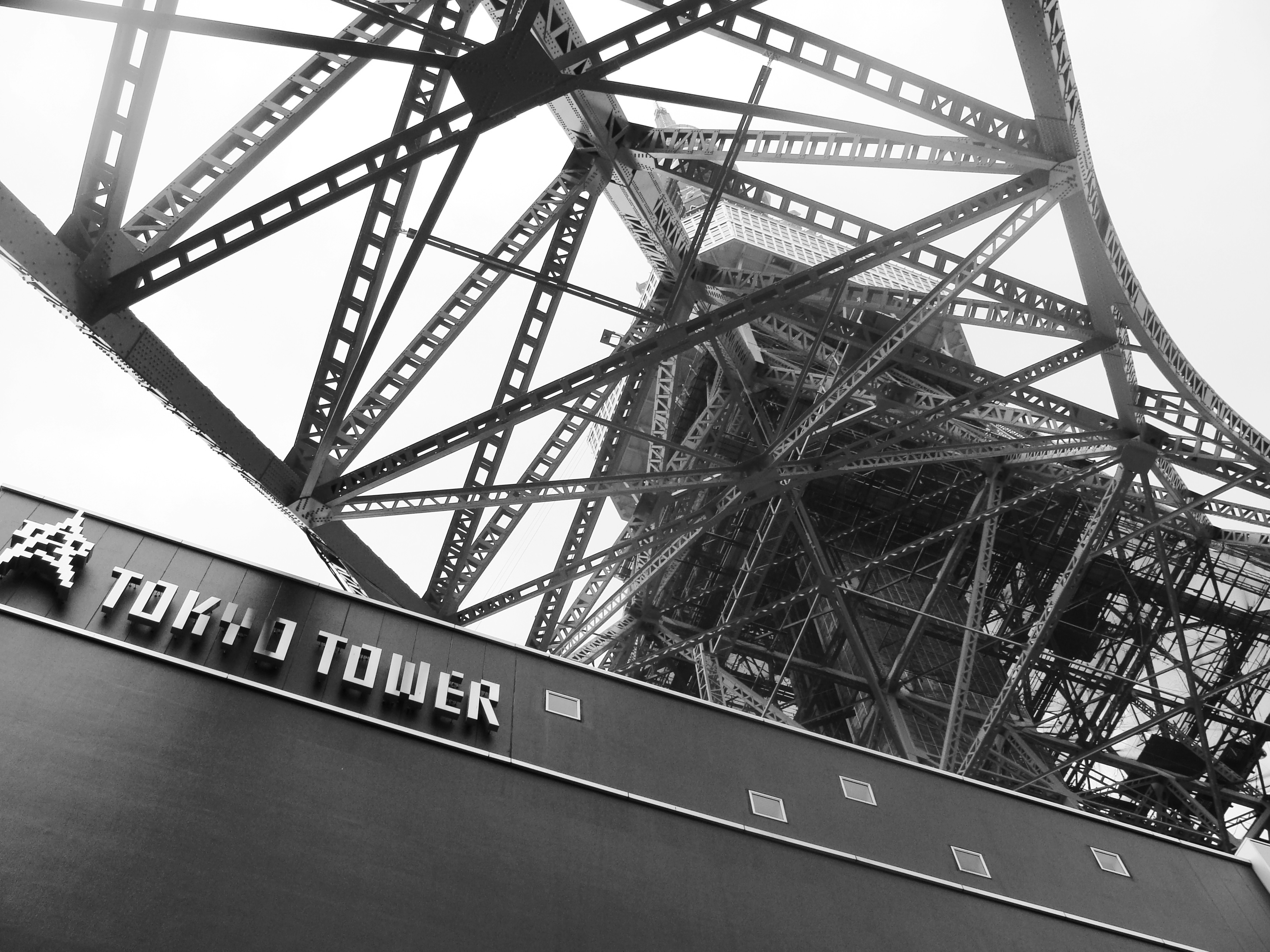 grayscale photo of metal bridge