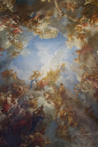 A large monumental painting of a dramatic sky by Gaetano Siniscalchi.