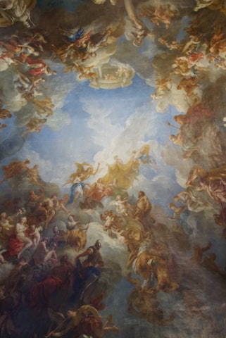 A large monumental painting of a dramatic sky by Gaetano Siniscalchi.