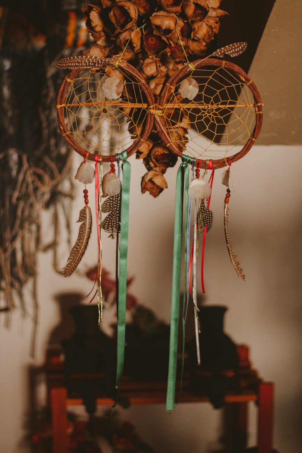 orange and white dream catcher