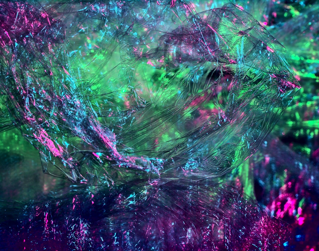 purple and blue string lights, Plastic Wrap photographed in studio to create an abstract design.