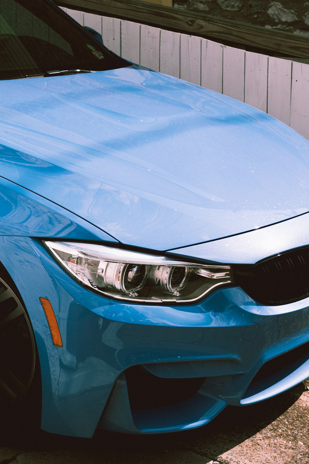 blue car with white and black license plate