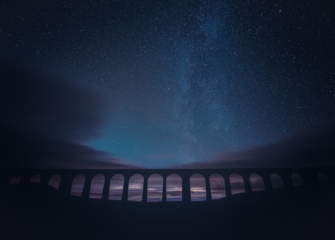 black and white bridge under starry night