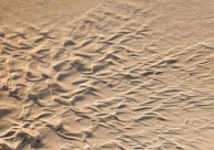 Fine sand displays intricate patterns shaped by the wind, with smooth ripples and lines creating a natural texture. The surface has varying shades from light to slightly darker sand tones.