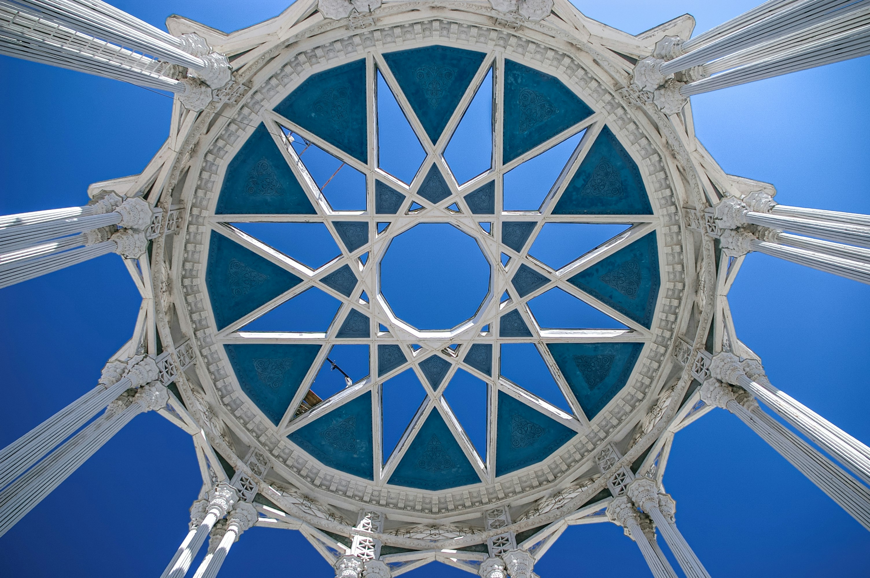 blue and white round structure