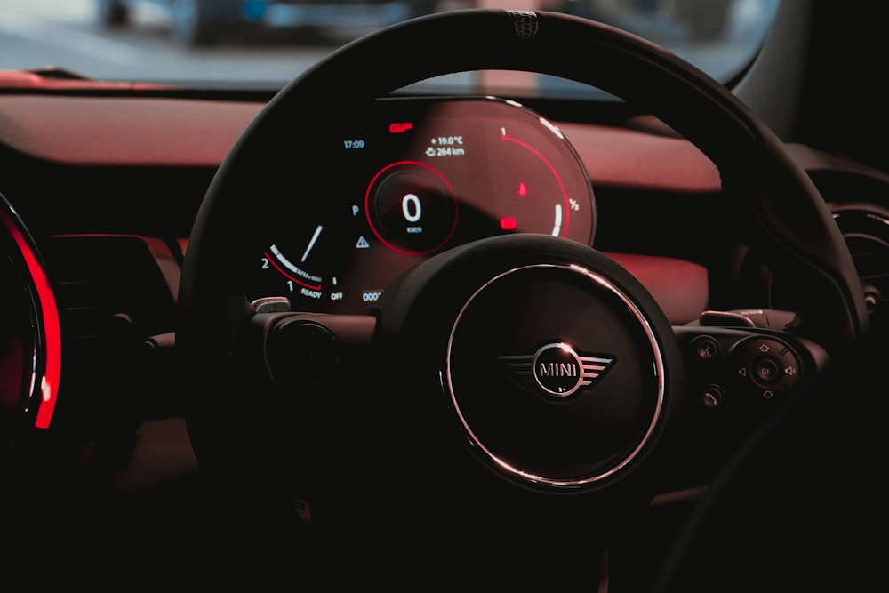 black and red steering wheel