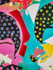 blue yellow and red abstract painting