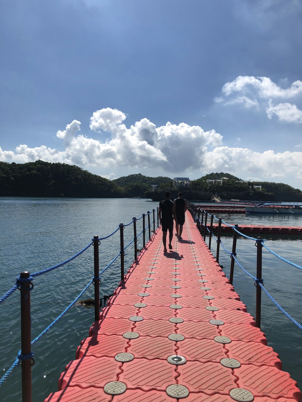 red wooden bridge over blue sea under blue sky during daytime