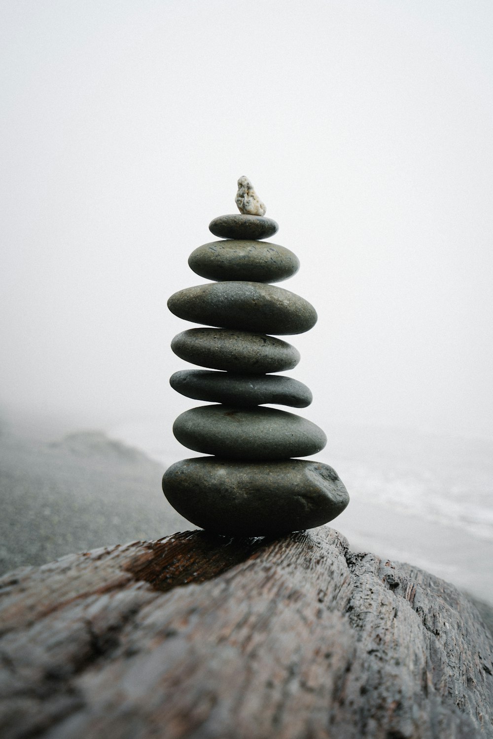 gray stone stack on gray rock