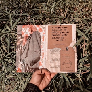 person holding brown and white book