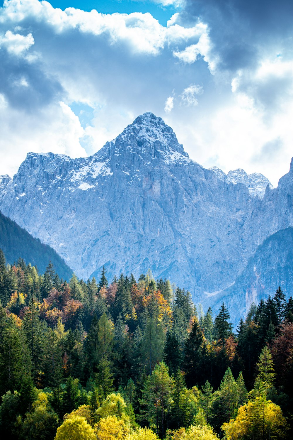 green trees near mountain under white clouds during daytime