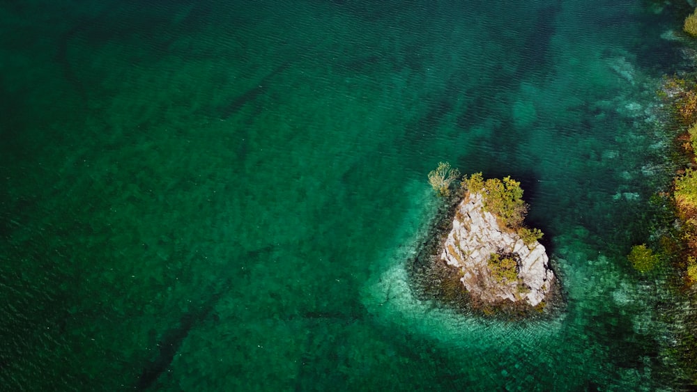 海の真ん中にある緑と茶色の島の空撮