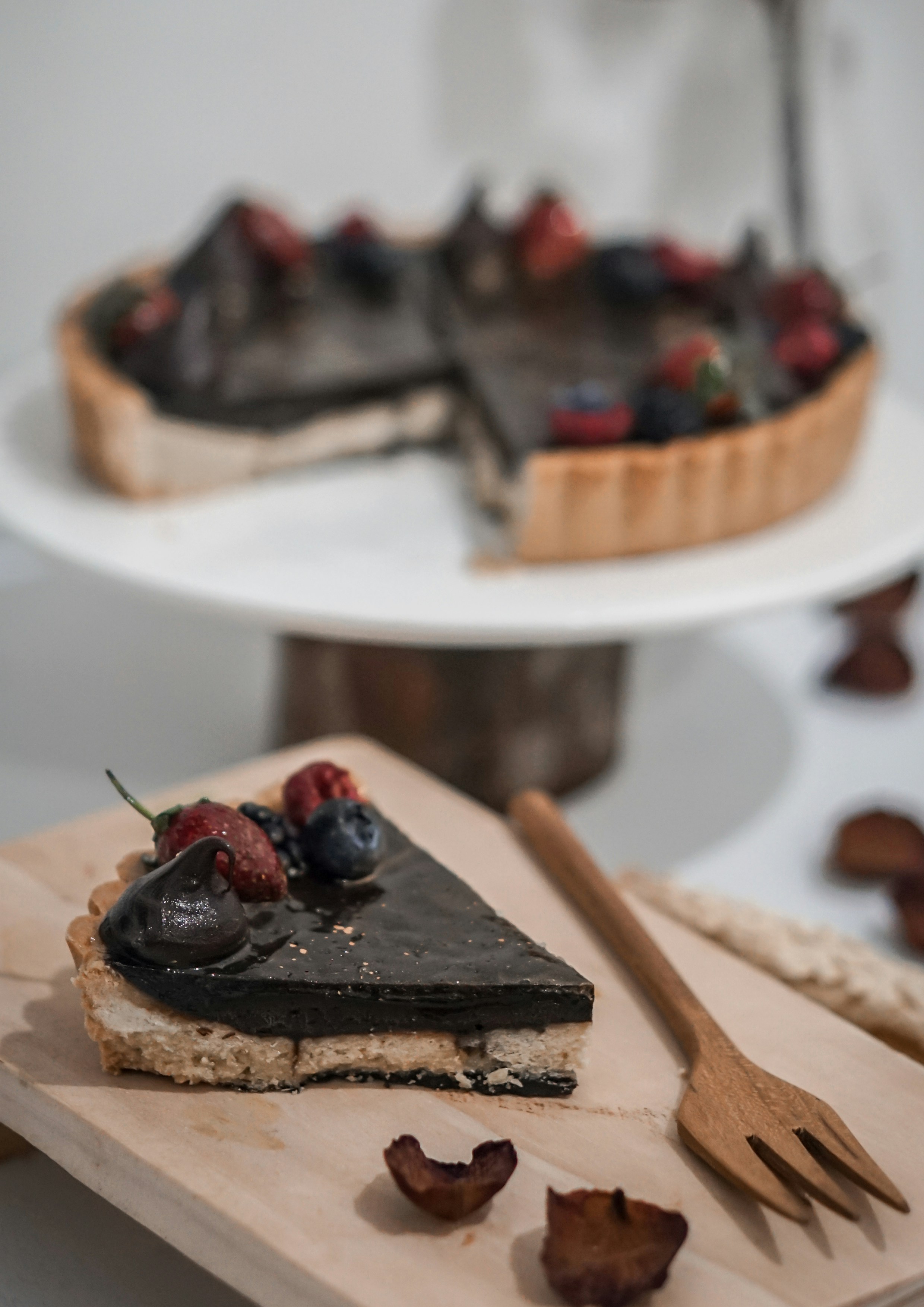chocolate cake on white ceramic plate