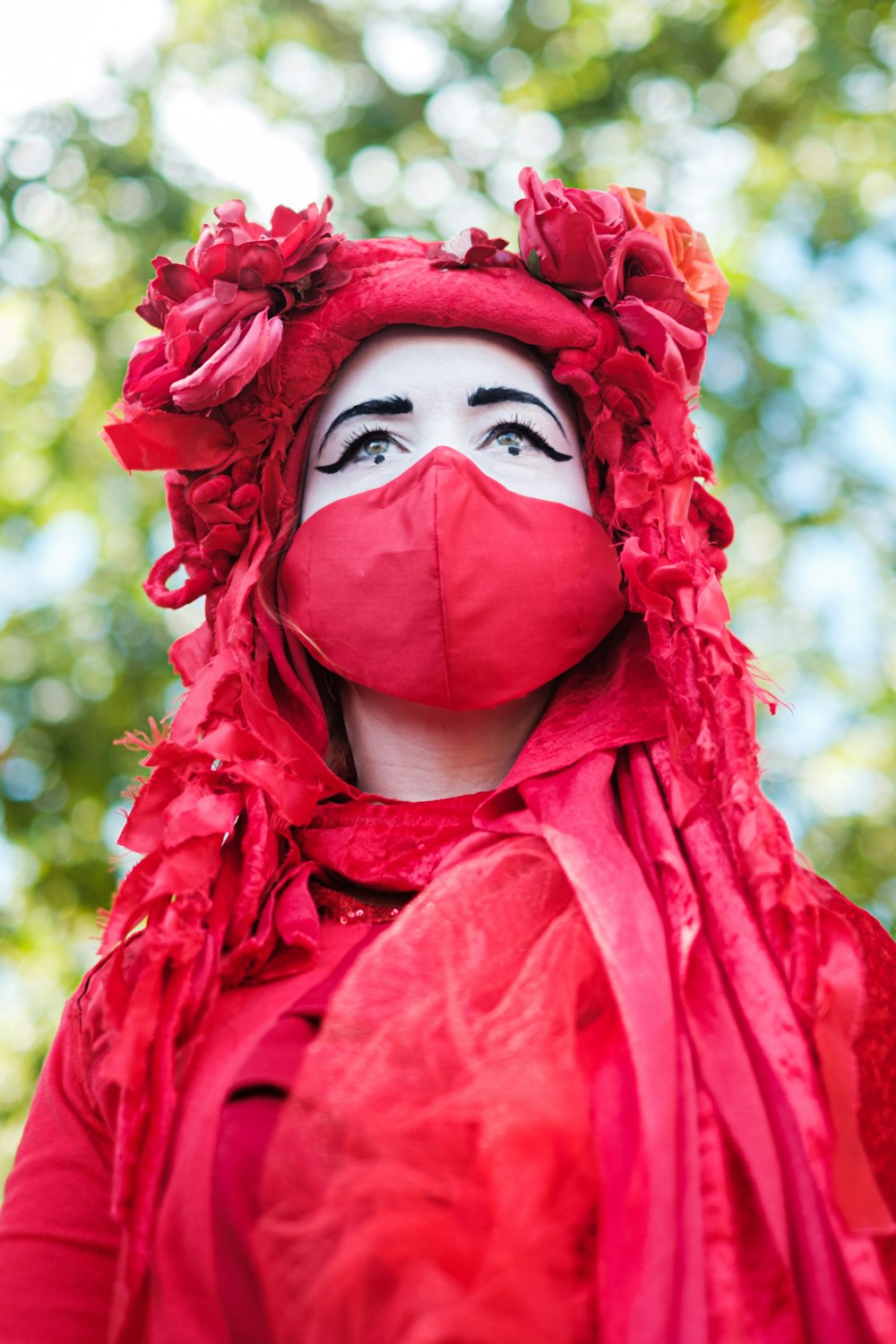 woman in red hijab and red scarf