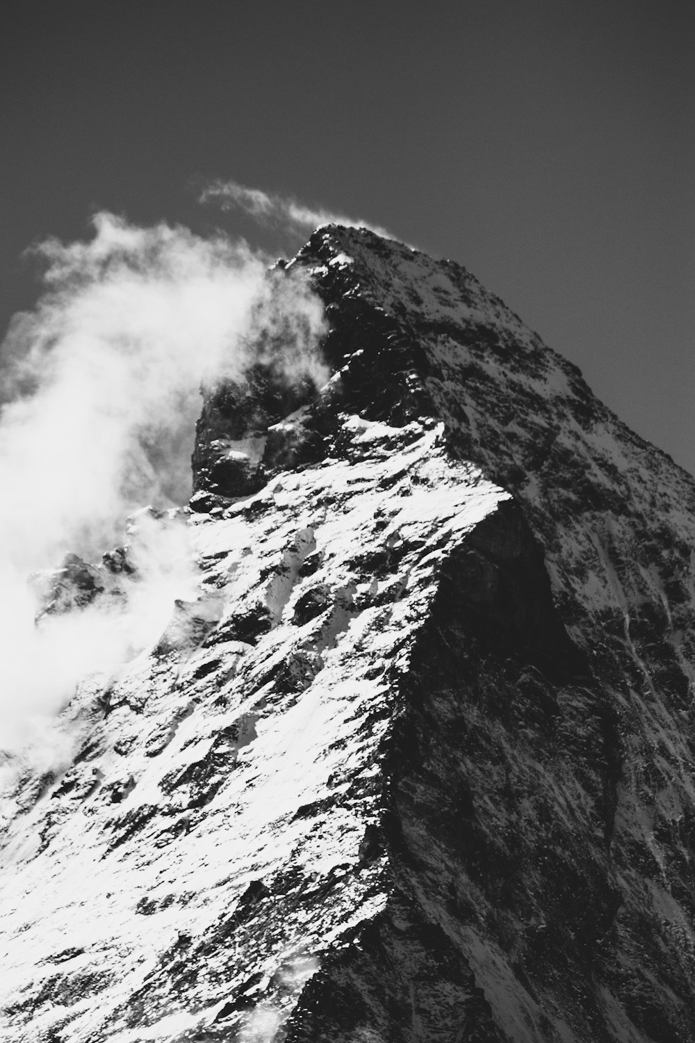 grayscale photo of rocky mountain