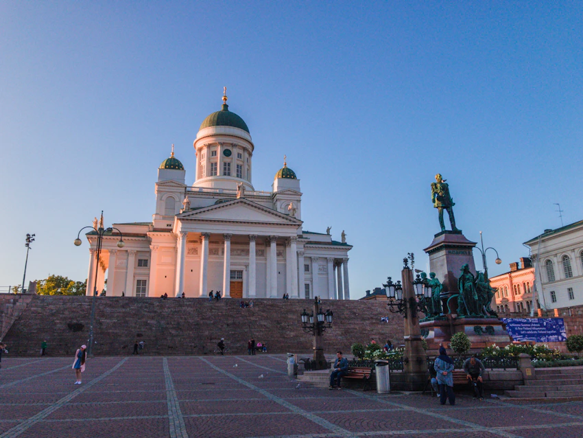 Helsinki Cathedral and Senate Square in warm light