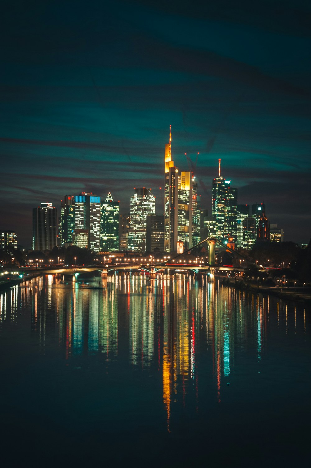 city skyline during night time