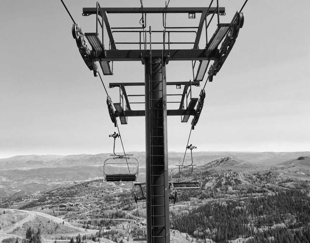 grayscale photo of cable car