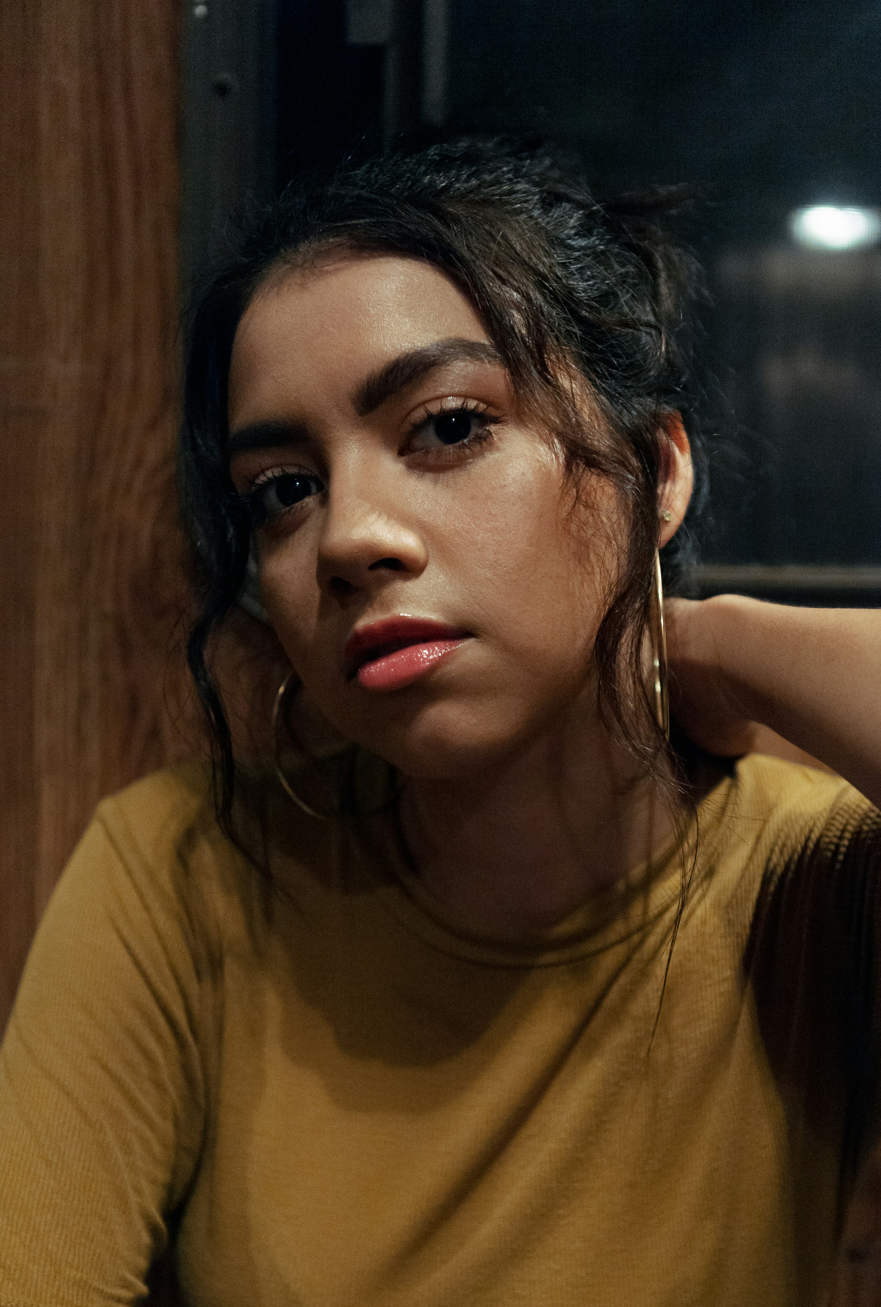 woman in yellow crew neck t-shirt