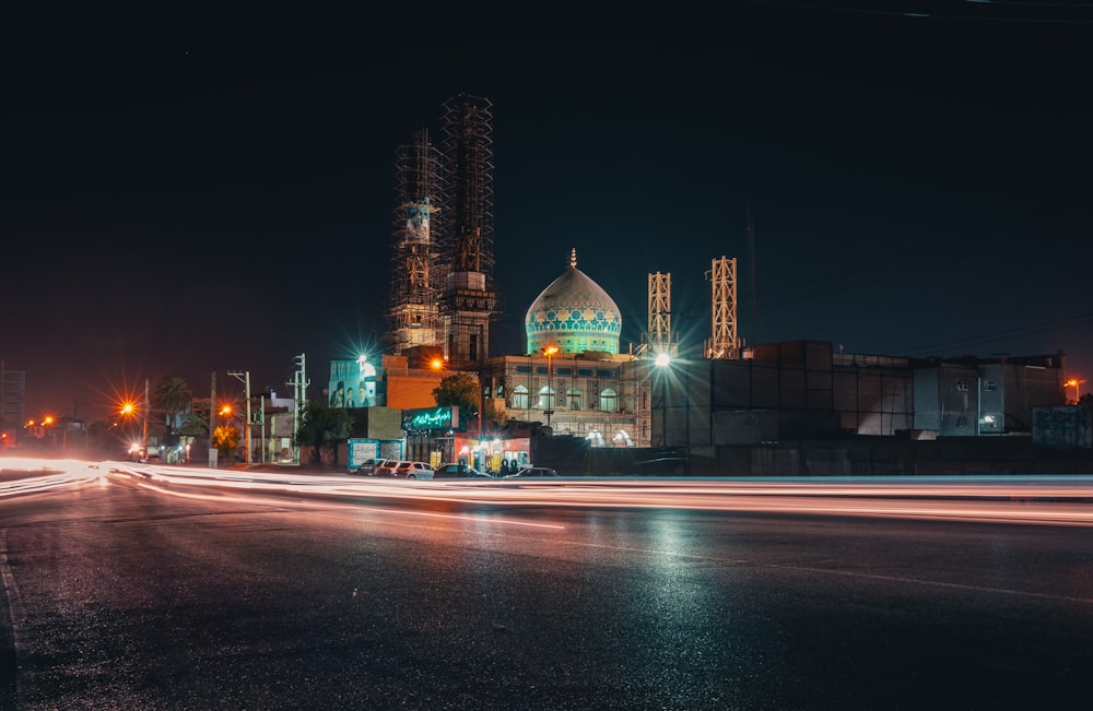 city skyline during night time