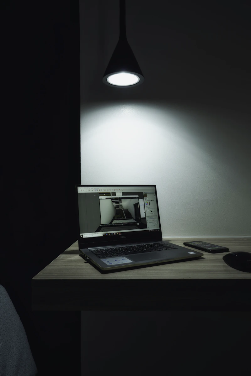 Laptop on wooden desk, BGC Metro Manila, Philippines