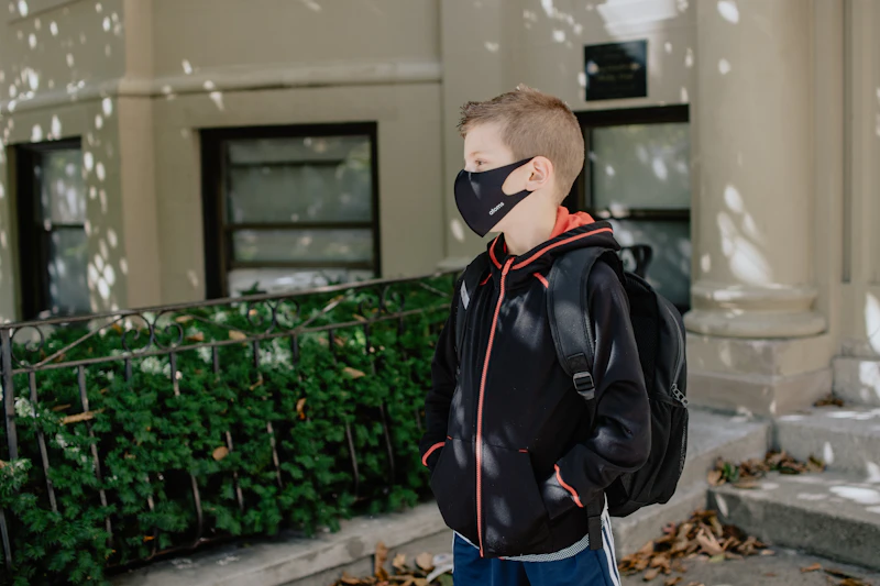 Child wearing a backpack heading to school