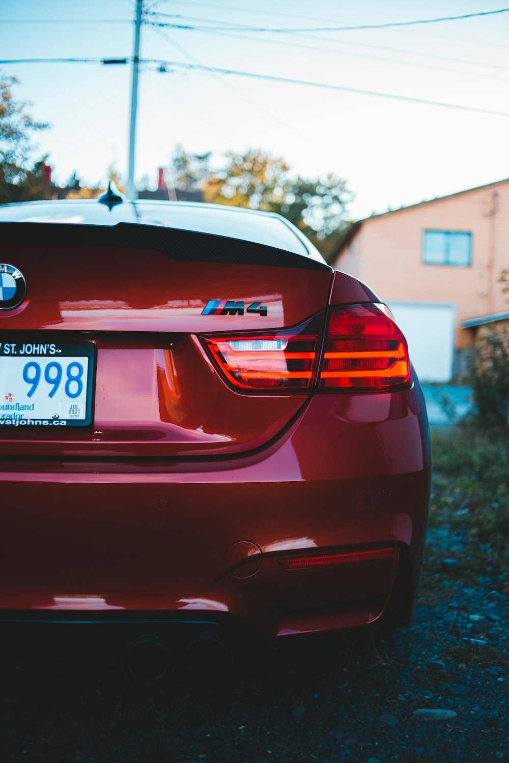 red car with license plate