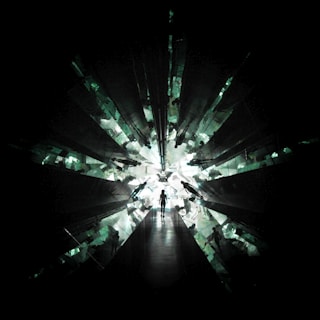 A cinematic frame capturing an intense moment of light and shadow interplay in a futuristic setting.