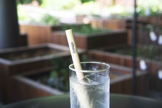 clear drinking glass with white straw