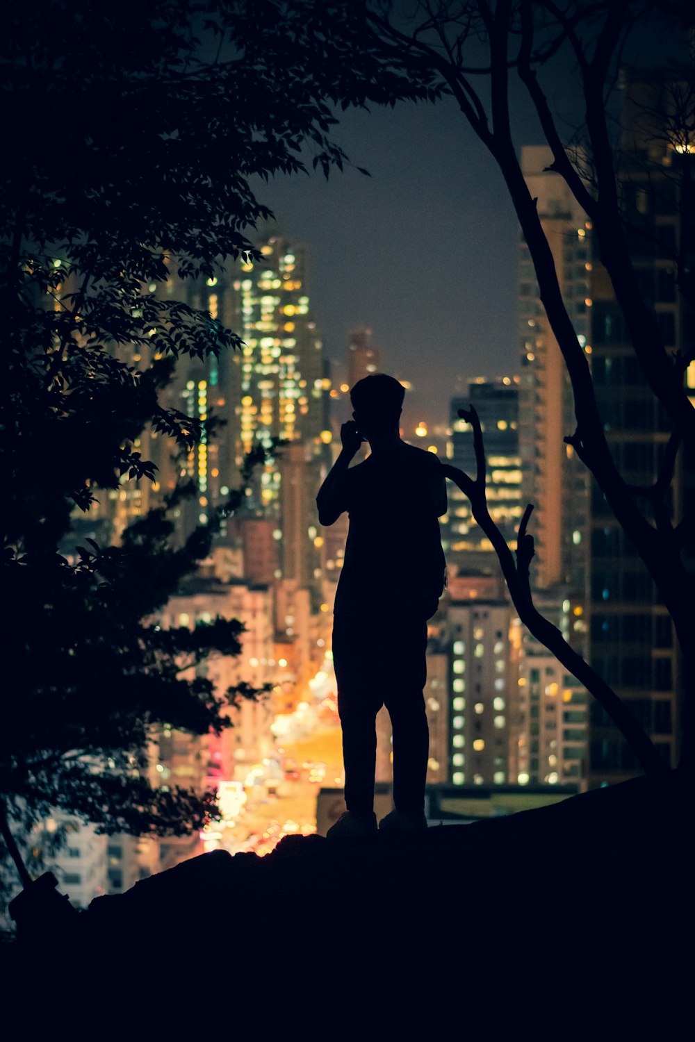 silhouette of man standing near trees during daytime