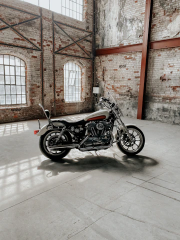 A sleek motorcycle jacket hanging on a rustic wooden wall, bathed in soft natural light.