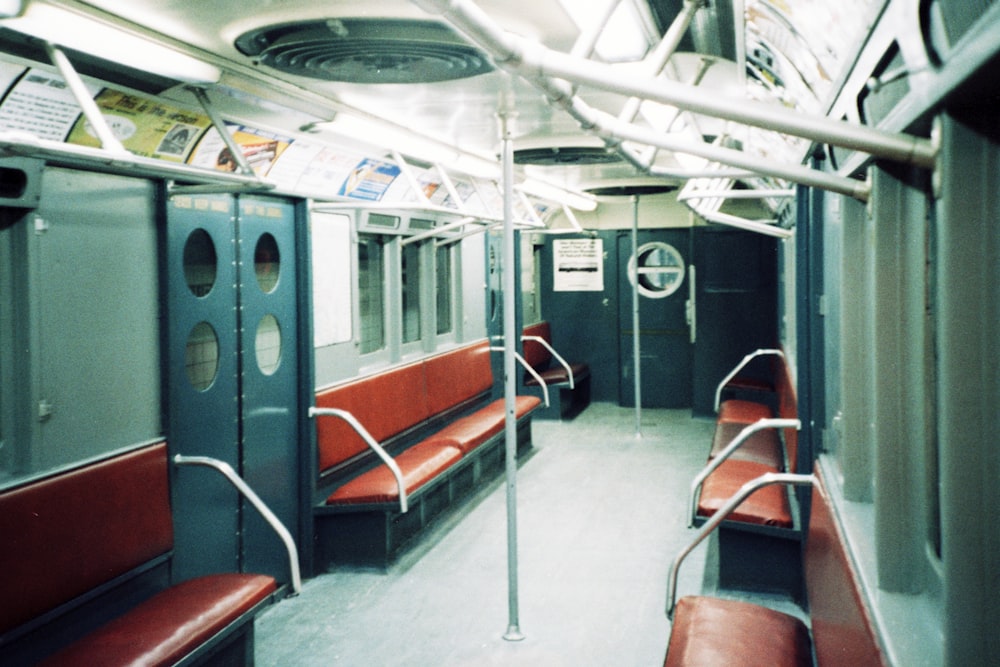 red and blue train seats