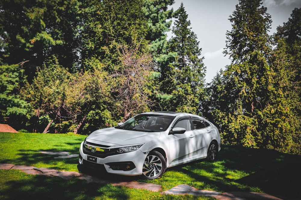 silver mercedes benz coupe parked on green grass field during daytime